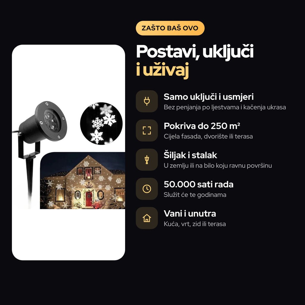 Laserski projektor za ukrašavanje sa motivom SNIJEGA – prednosti