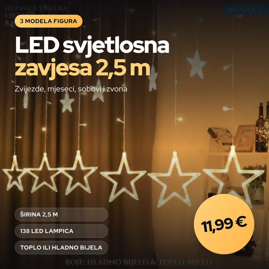 LED Božićna Svjetlosna Zavjesa - 2.5m