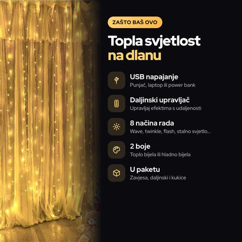 Božićna Svjetlosna Zavjesa s USB Napajanjem – prednosti
