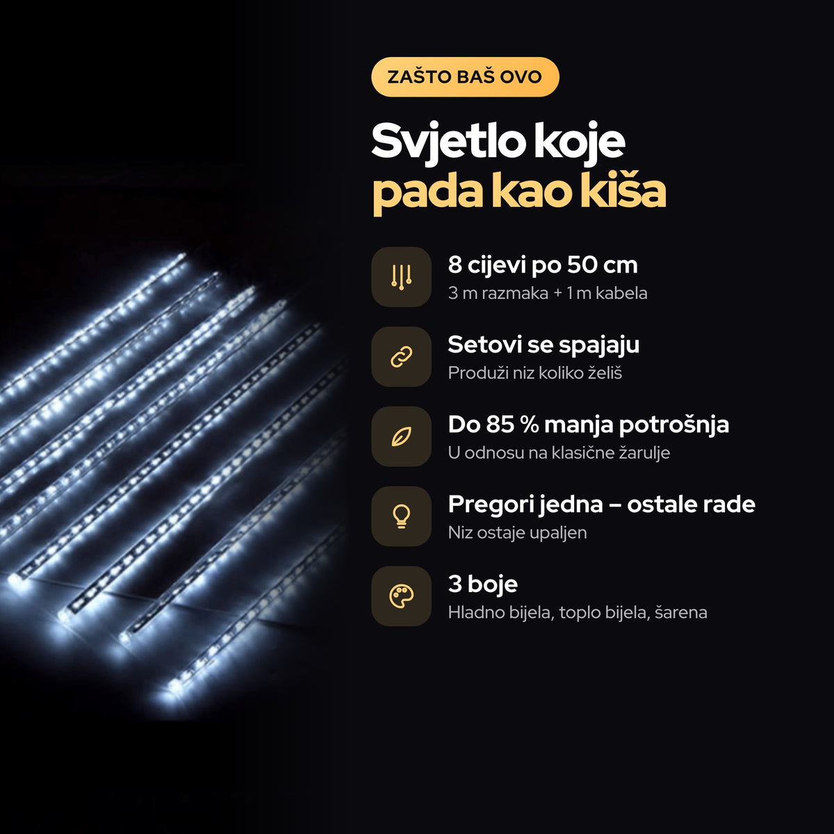 Meteori LED Božićne Lampice 3 metra – prednosti