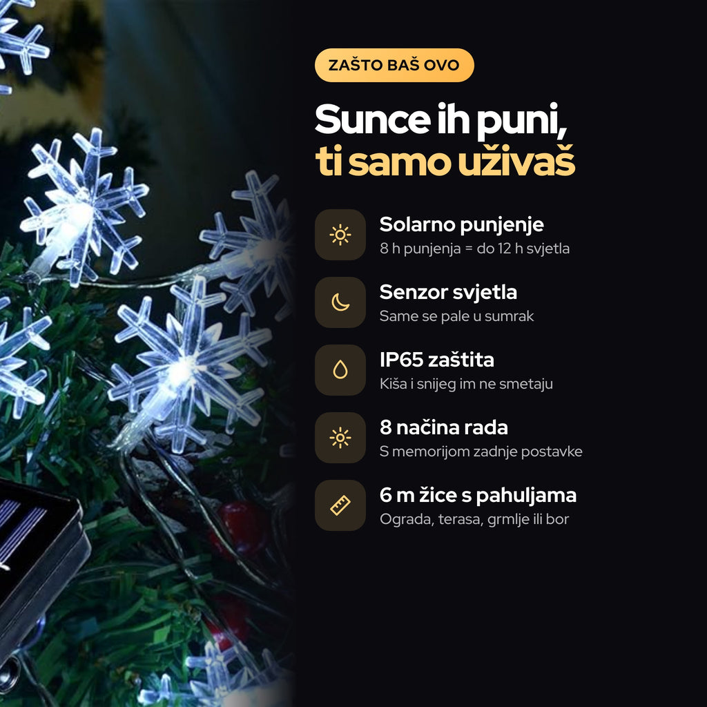Solarne Božićne lampice - Pahulja 6m – prednosti
